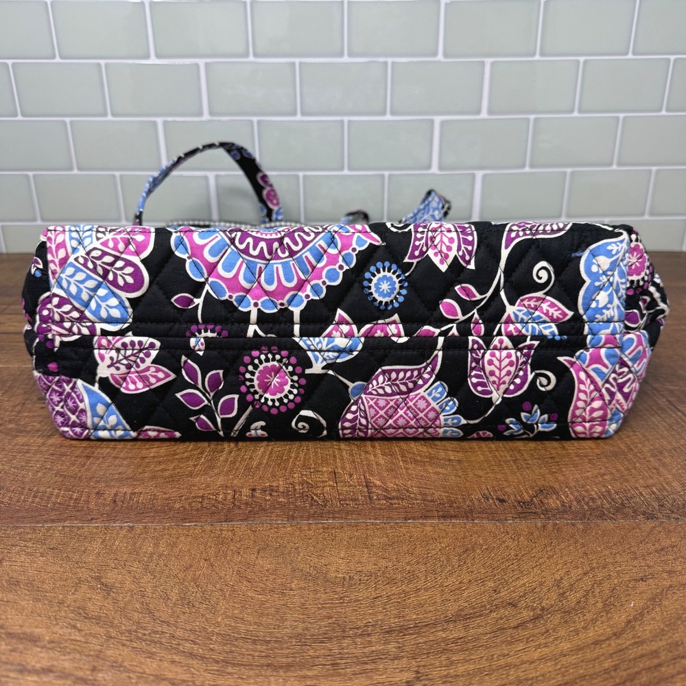 Vera Bradley Alpine Floral Quilted Tote Bag Monogram NPM Blue Purple Plaid - Picture 5 of 14